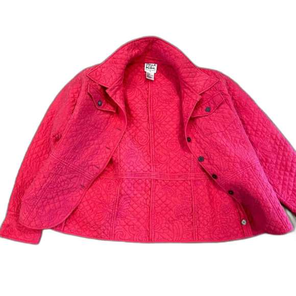 Stella Kiko Ruby Red Silk Quilted Button front Jacket Size Medium - Picture 2 of 8